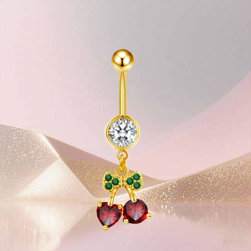 Three-dimensional Heart Shape Copper Belly Ring With Platinum Plated Electroplated Finish And Zircon Inlay