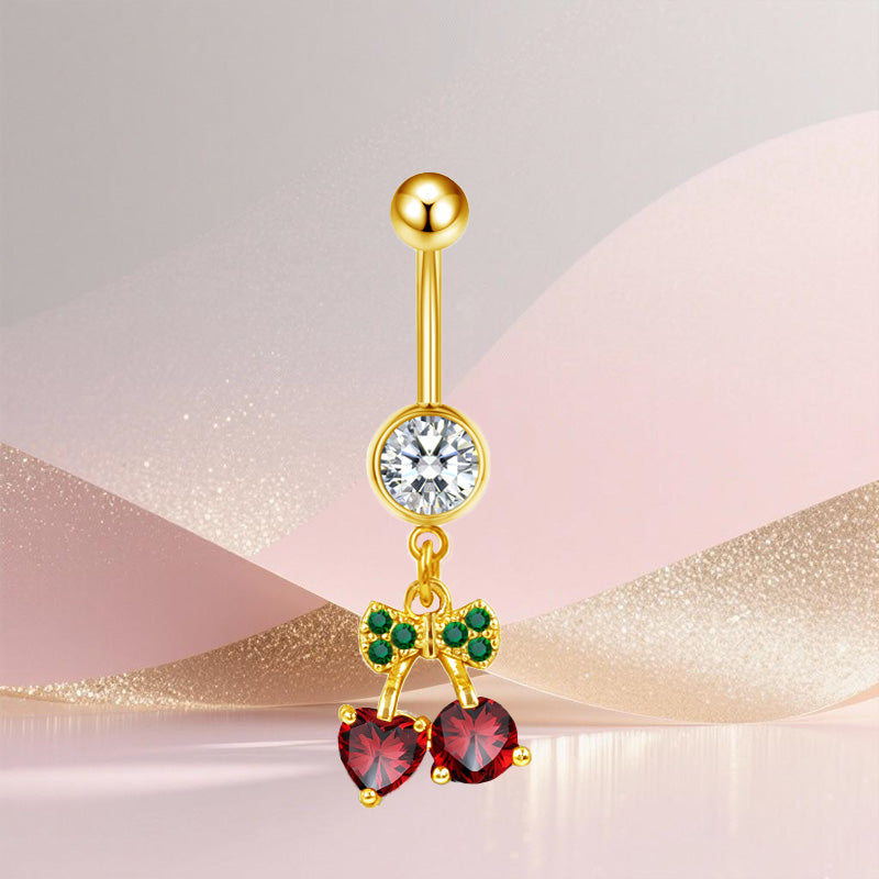 Three-dimensional Heart Shape Copper Belly Ring With Platinum Plated Electroplated Finish And Zircon Inlay