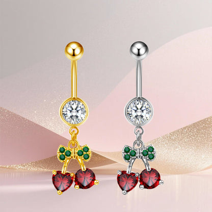 Three-dimensional Heart Shape Copper Belly Ring With Platinum Plated Electroplated Finish And Zircon Inlay