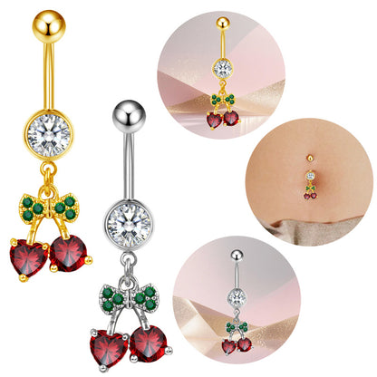Three-dimensional Heart Shape Copper Belly Ring With Platinum Plated Electroplated Finish And Zircon Inlay