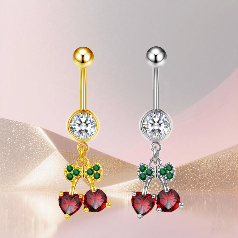 Three-dimensional Heart Shape Copper Belly Ring With Platinum Plated Electroplated Finish And Zircon Inlay