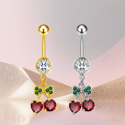 Three-dimensional Heart Shape Copper Belly Ring With Platinum Plated Electroplated Finish And Zircon Inlay