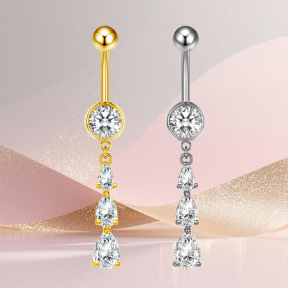Three-dimensional Heart Shape Copper Belly Ring With Platinum Plated Electroplated Finish And Zircon Inlay