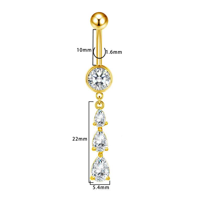Three-dimensional Heart Shape Copper Belly Ring With Platinum Plated Electroplated Finish And Zircon Inlay
