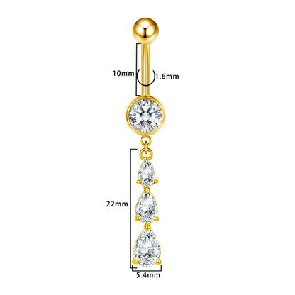 Three-dimensional Heart Shape Copper Belly Ring With Platinum Plated Electroplated Finish And Zircon Inlay
