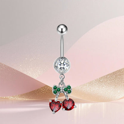 Three-dimensional Heart Shape Copper Belly Ring With Platinum Plated Electroplated Finish And Zircon Inlay