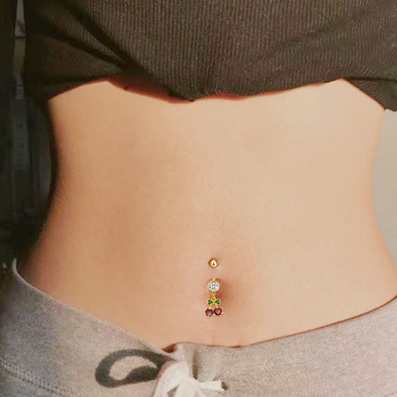 Three-dimensional Heart Shape Copper Belly Ring With Platinum Plated Electroplated Finish And Zircon Inlay