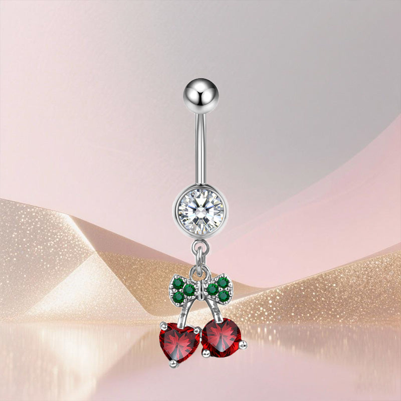Three-dimensional Heart Shape Copper Belly Ring With Platinum Plated Electroplated Finish And Zircon Inlay
