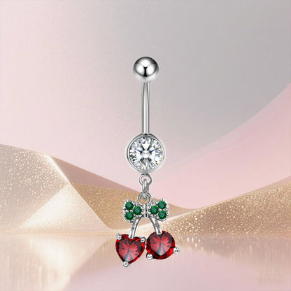 Three-dimensional Heart Shape Copper Belly Ring With Platinum Plated Electroplated Finish And Zircon Inlay