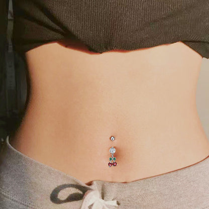 Three-dimensional Heart Shape Copper Belly Ring With Platinum Plated Electroplated Finish And Zircon Inlay