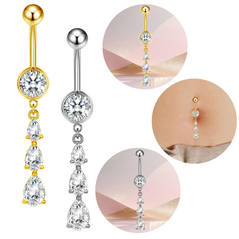 Three-dimensional Heart Shape Copper Belly Ring With Platinum Plated Electroplated Finish And Zircon Inlay