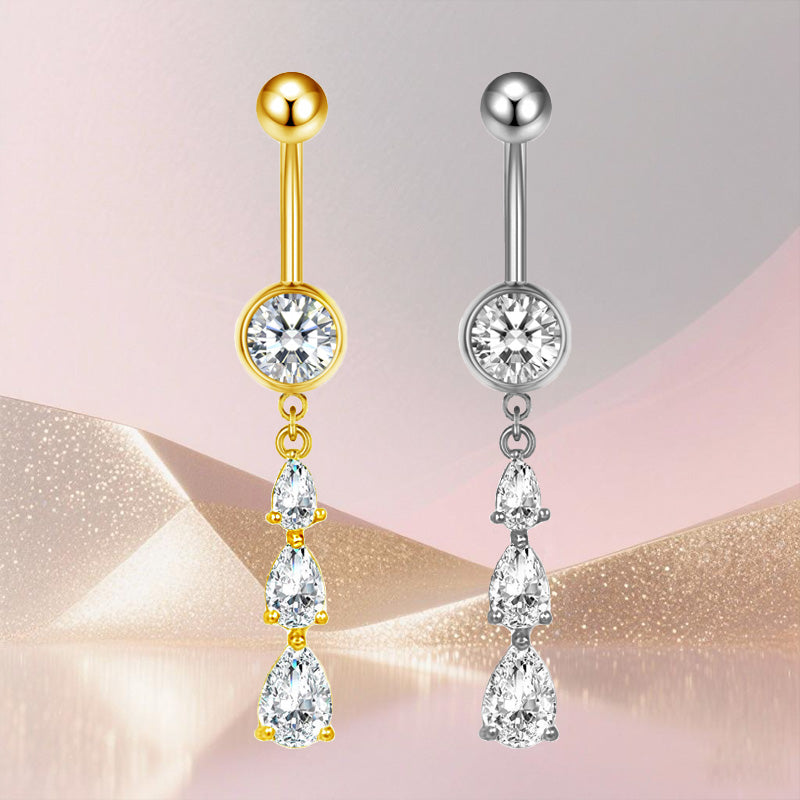 Three-dimensional Heart Shape Copper Belly Ring With Platinum Plated Electroplated Finish And Zircon Inlay