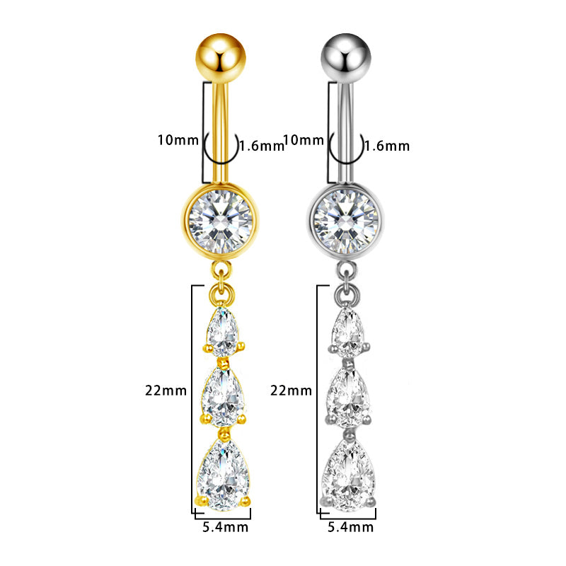 Three-dimensional Heart Shape Copper Belly Ring With Platinum Plated Electroplated Finish And Zircon Inlay