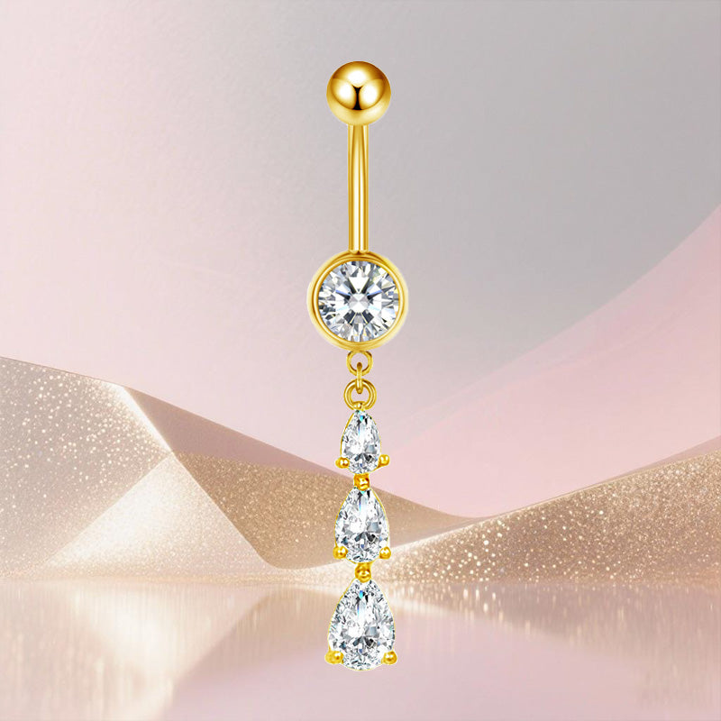 Three-dimensional Heart Shape Copper Belly Ring With Platinum Plated Electroplated Finish And Zircon Inlay
