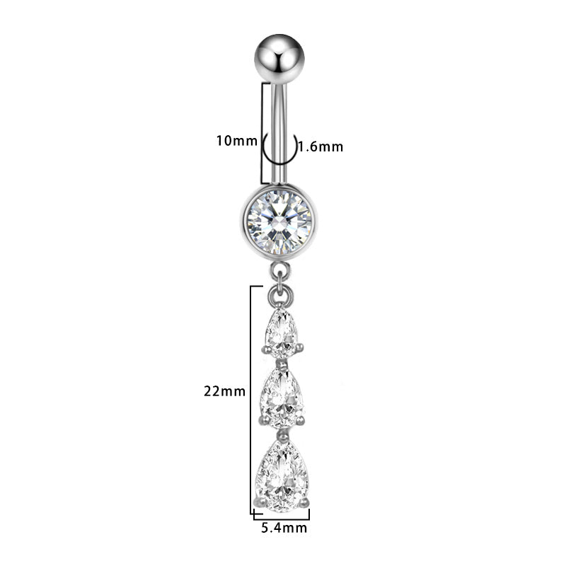 Three-dimensional Heart Shape Copper Belly Ring With Platinum Plated Electroplated Finish And Zircon Inlay