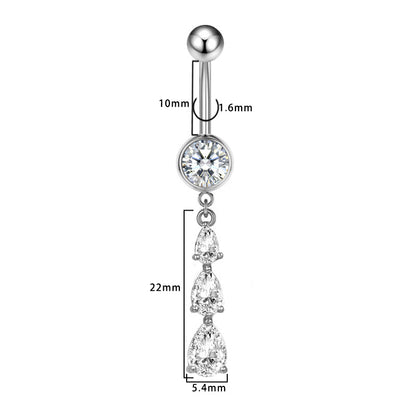 Three-dimensional Heart Shape Copper Belly Ring With Platinum Plated Electroplated Finish And Zircon Inlay