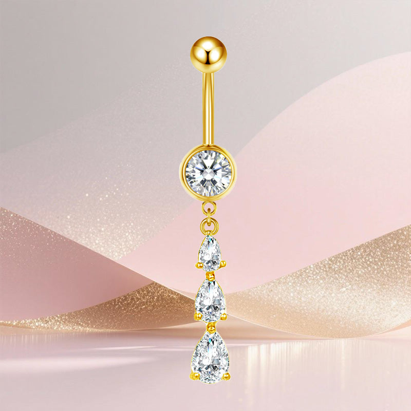 Three-dimensional Heart Shape Copper Belly Ring With Platinum Plated Electroplated Finish And Zircon Inlay