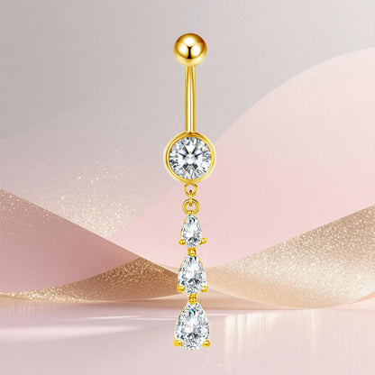 Three-dimensional Heart Shape Copper Belly Ring With Platinum Plated Electroplated Finish And Zircon Inlay