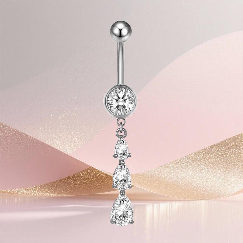 Three-dimensional Heart Shape Copper Belly Ring With Platinum Plated Electroplated Finish And Zircon Inlay