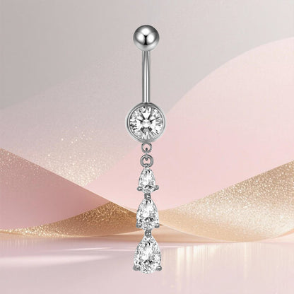 Three-dimensional Heart Shape Copper Belly Ring With Platinum Plated Electroplated Finish And Zircon Inlay