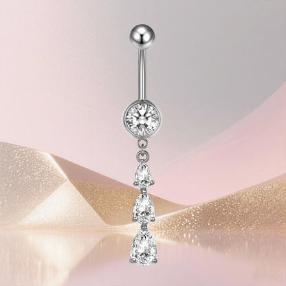 Three-dimensional Heart Shape Copper Belly Ring With Platinum Plated Electroplated Finish And Zircon Inlay