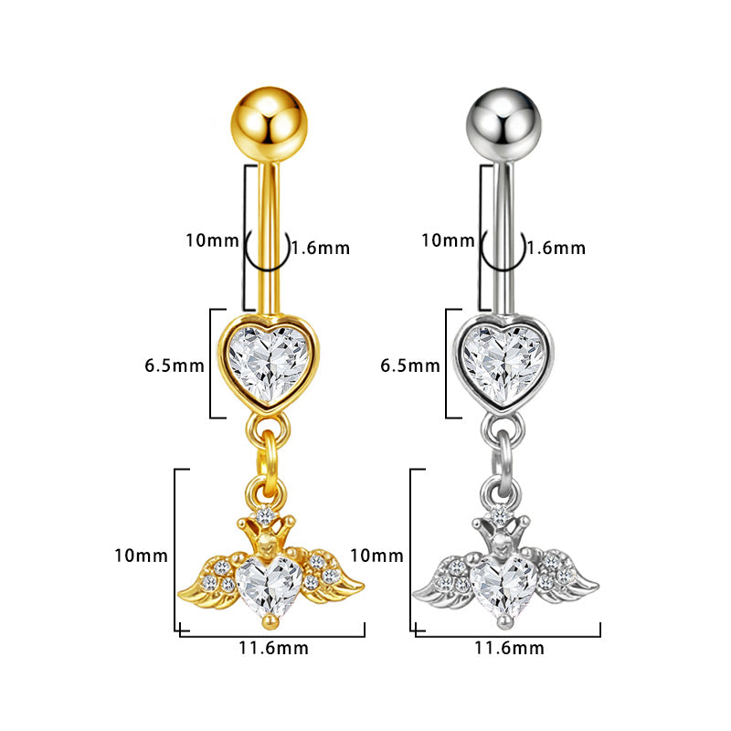 Three-dimensional Heart Shape Copper Belly Ring With Platinum Plated Electroplated Finish And Zircon Inlay