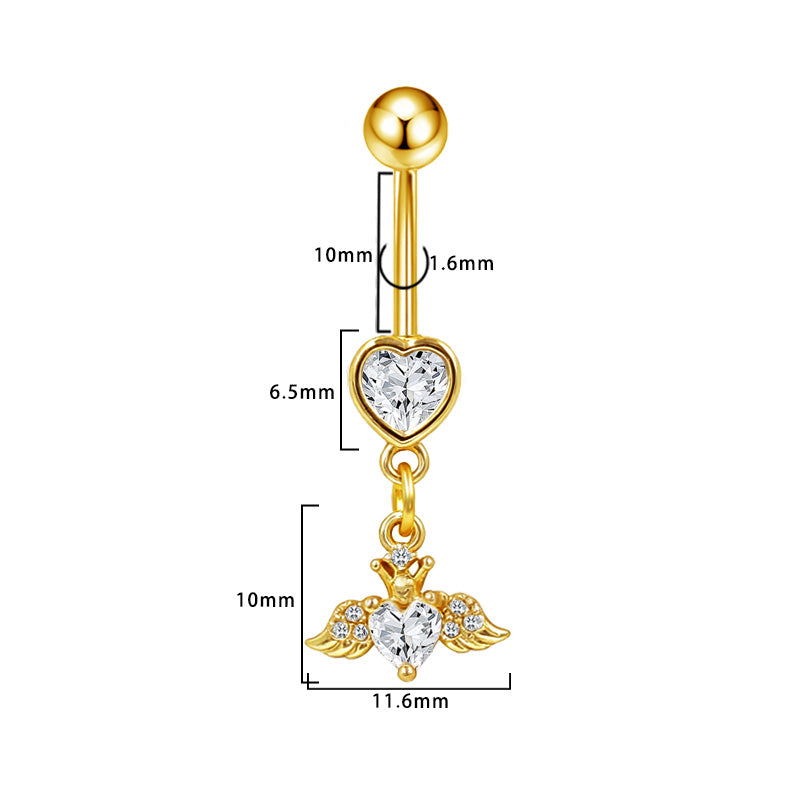 Three-dimensional Heart Shape Copper Belly Ring With Platinum Plated Electroplated Finish And Zircon Inlay