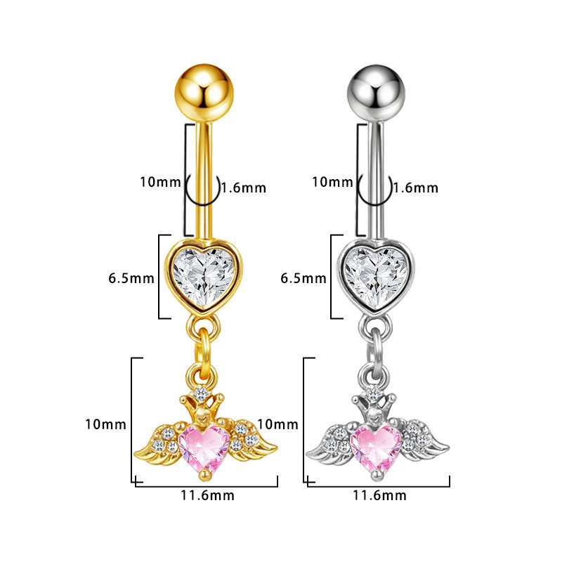 Three-dimensional Heart Shape Copper Belly Ring With Platinum Plated Electroplated Finish And Zircon Inlay