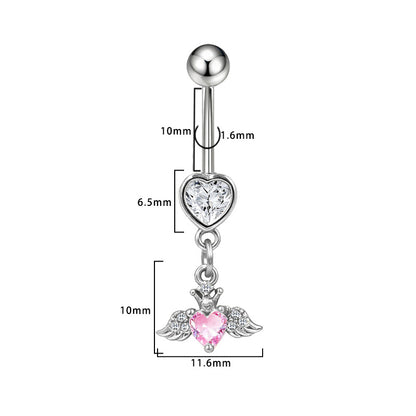 Three-dimensional Heart Shape Copper Belly Ring With Platinum Plated Electroplated Finish And Zircon Inlay