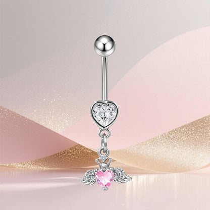 Three-dimensional Heart Shape Copper Belly Ring With Platinum Plated Electroplated Finish And Zircon Inlay