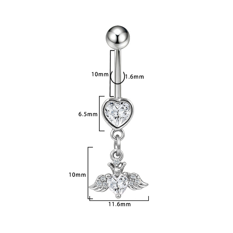 Three-dimensional Heart Shape Copper Belly Ring With Platinum Plated Electroplated Finish And Zircon Inlay