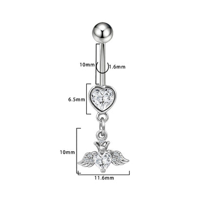 Three-dimensional Heart Shape Copper Belly Ring With Platinum Plated Electroplated Finish And Zircon Inlay