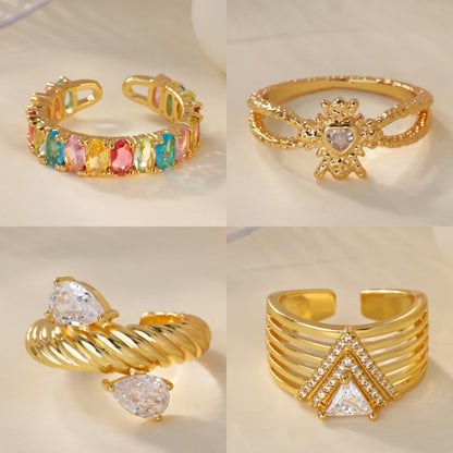 Water Droplets Ring For Women In Electroplated Copper With 18K Real Gold Plated Finish And Zircon Inlay