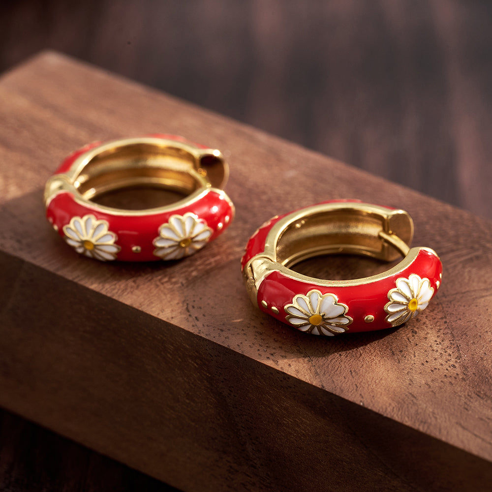 Casual Copper Leaves Earrings For Women With Real Gold Plating, Perfect For Valentine's Day