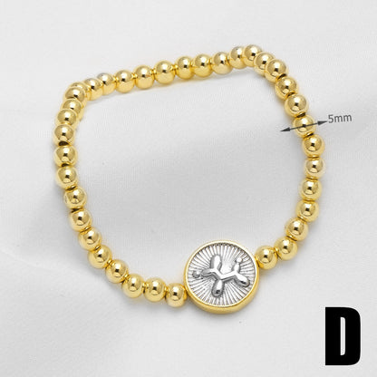 Heart Shape Beaded Chain Bracelet For Unisex Featuring Copper Material With 18K Real Gold Plated Finish