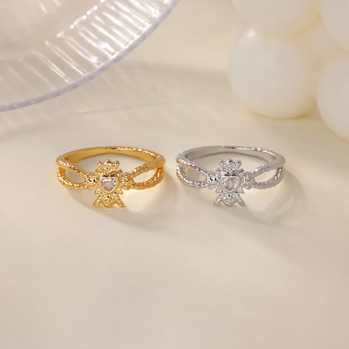 Water Droplets Ring For Women In Electroplated Copper With 18K Real Gold Plated Finish And Zircon Inlay