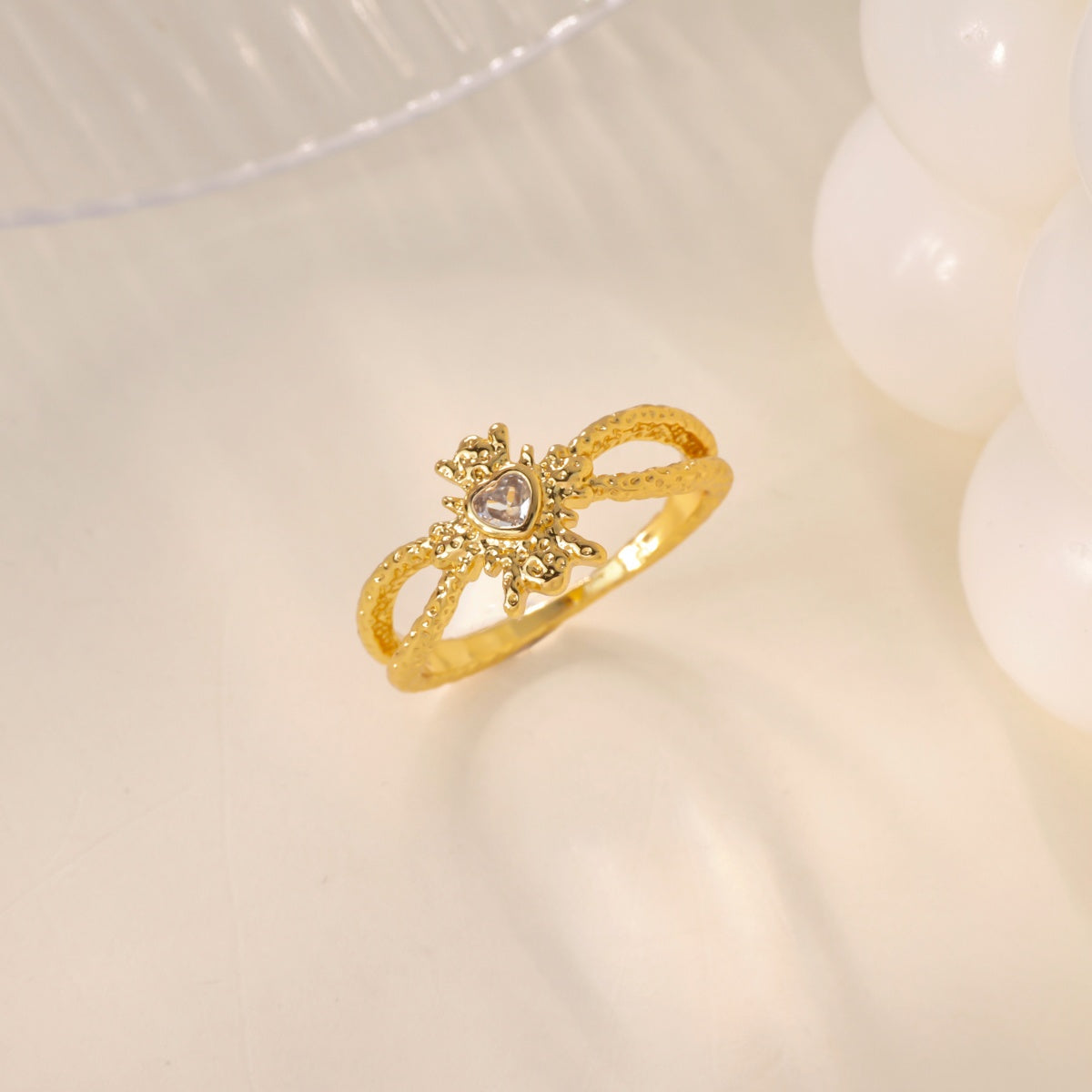 Water Droplets Ring For Women In Electroplated Copper With 18K Real Gold Plated Finish And Zircon Inlay