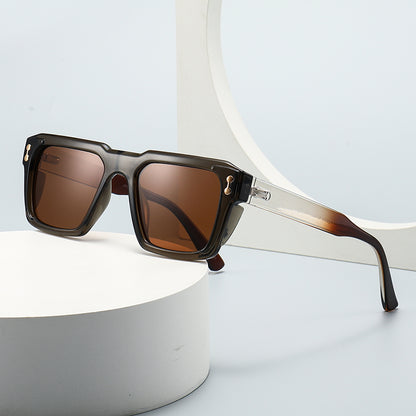 Unisex Square Full Frame Sunglasses With PC Polarized Lens Material In Coffer Color For All Seasons