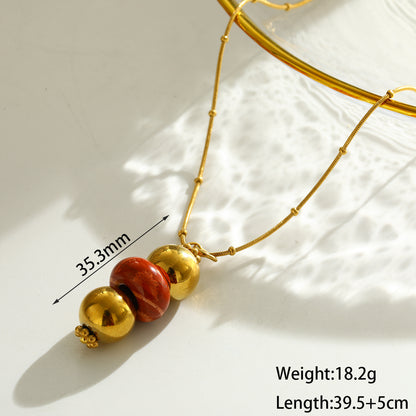 Round Pendant Necklace For Women In 201 Stainless Steel With Electroplated 18K Real Gold Plated Finish And Cable Chain