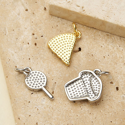 Ice Cream Pendant In Copper With 18K Real Gold Electroplating, Zircon Inlay, And 0.05µm-0.08µm Plating Thickness, 1 Pc Package