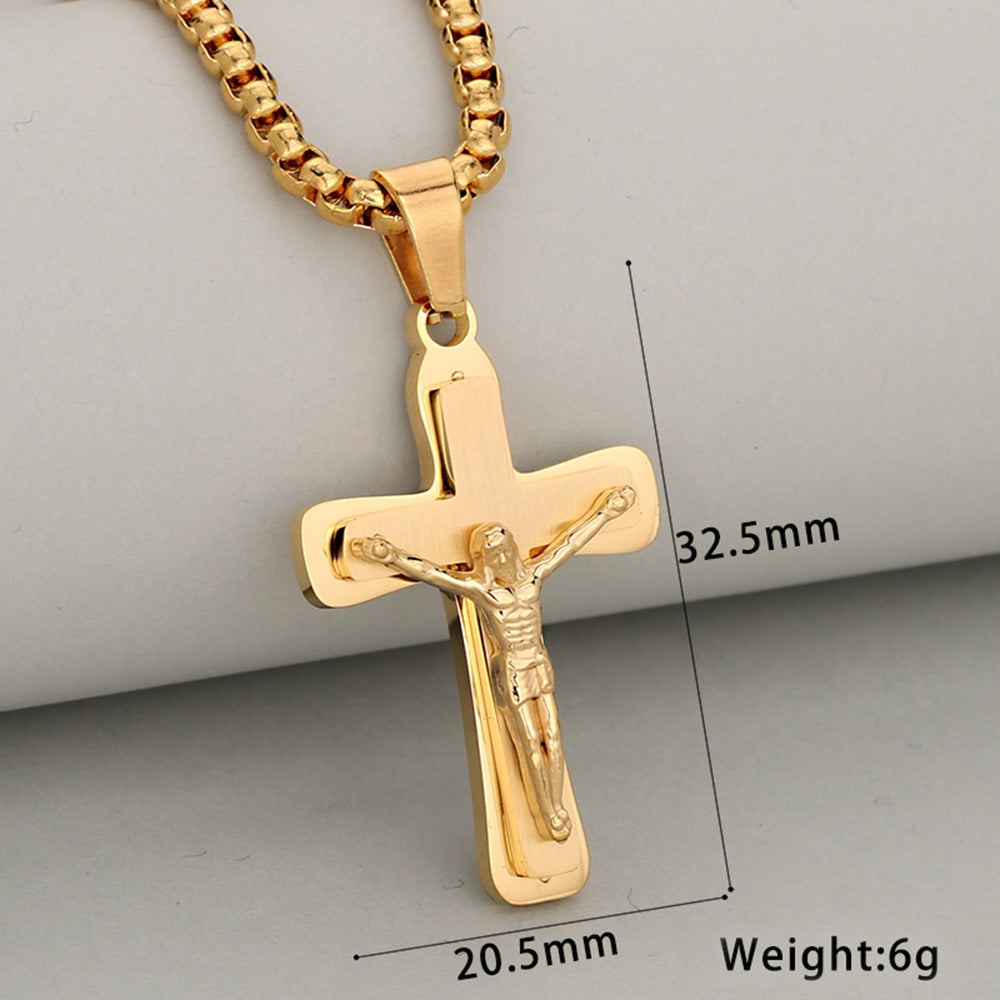 Crucifix Pendant In 304 Stainless Steel With 18K Real Gold Plated PVD Coated Finish, 0.05µm-0.08µm Electroplated, 1 Pc/Package