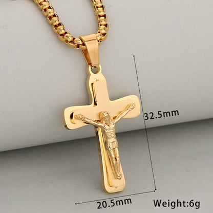 Crucifix Pendant In 304 Stainless Steel With 18K Real Gold Plated PVD Coated Finish, 0.05µm-0.08µm Electroplated, 1 Pc/Package