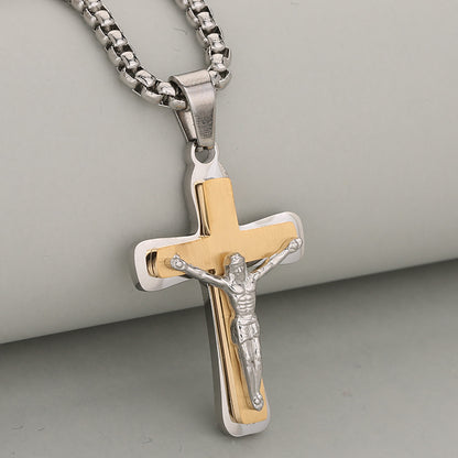Crucifix Pendant In 304 Stainless Steel With 18K Real Gold Plated PVD Coated Finish, 0.05µm-0.08µm Electroplated, 1 Pc/Package