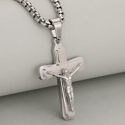 Crucifix Pendant In 304 Stainless Steel With 18K Real Gold Plated PVD Coated Finish, 0.05µm-0.08µm Electroplated, 1 Pc/Package