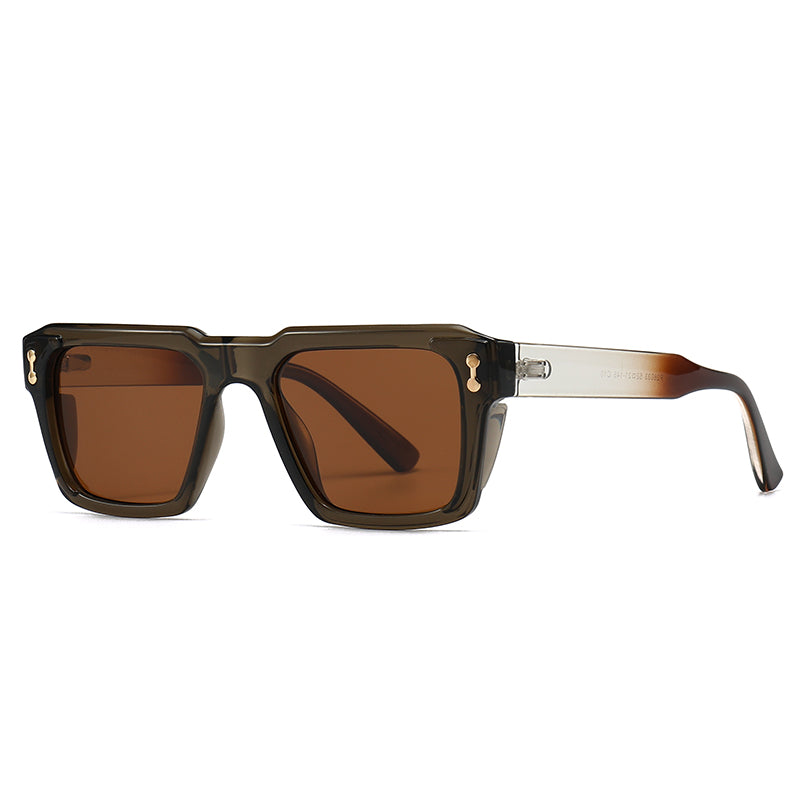 Unisex Square Full Frame Sunglasses With PC Polarized Lens Material In Coffer Color For All Seasons