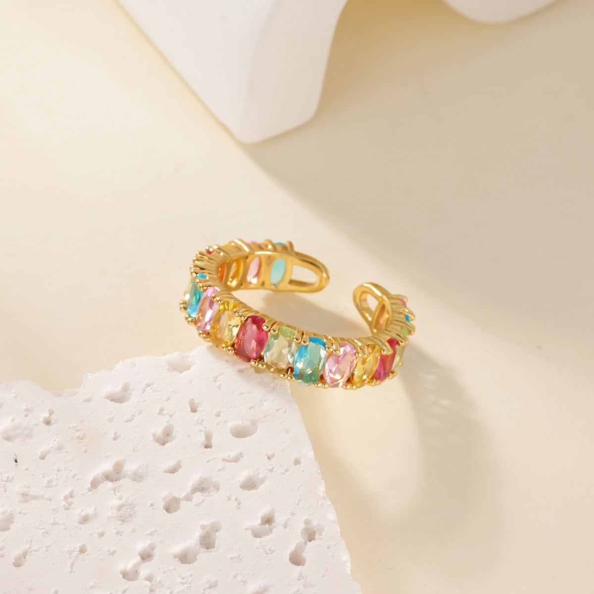 Water Droplets Ring For Women In Electroplated Copper With 18K Real Gold Plated Finish And Zircon Inlay