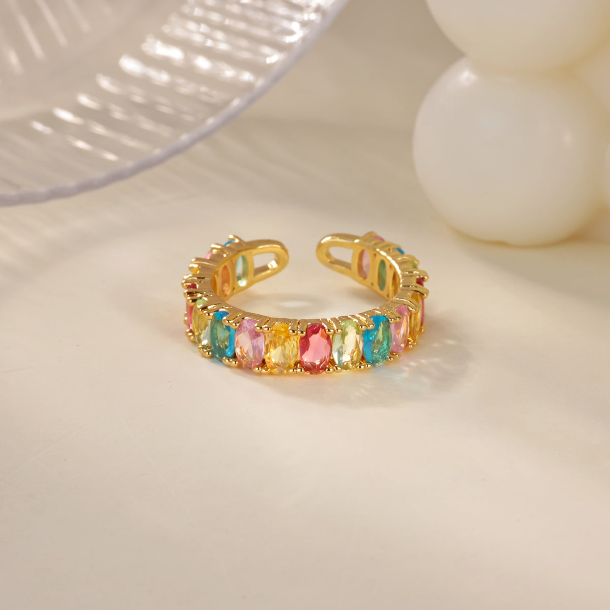 Water Droplets Ring For Women In Electroplated Copper With 18K Real Gold Plated Finish And Zircon Inlay