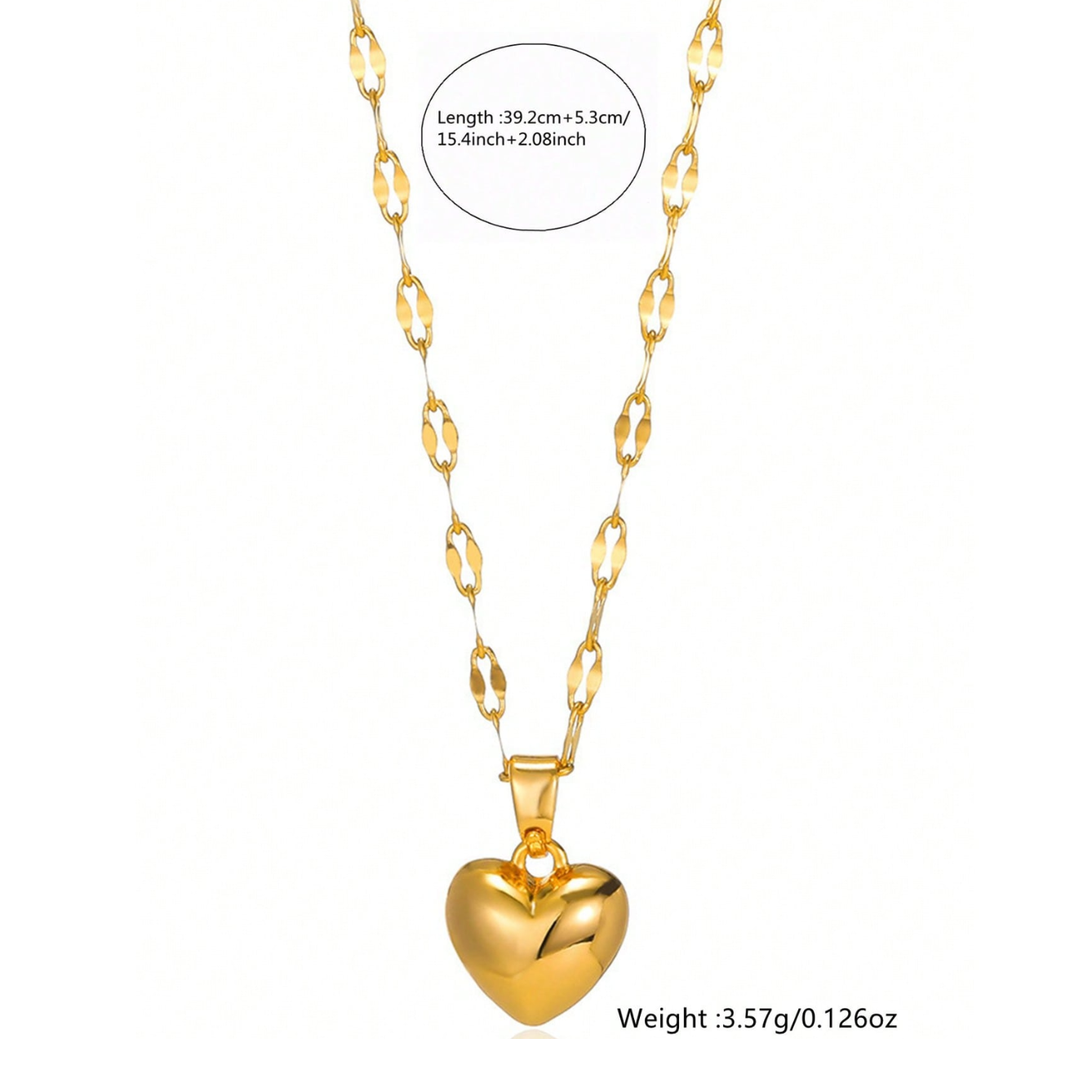 Heart Shape Necklace For Women Featuring Three-dimensional Design In 304 Stainless Steel With 18K Real Gold Plated Lip Chain
