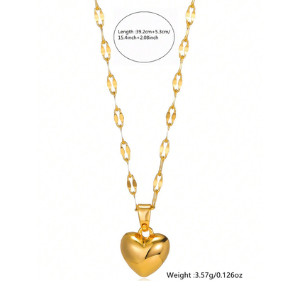 Heart Shape Necklace For Women Featuring Three-dimensional Design In 304 Stainless Steel With 18K Real Gold Plated Lip Chain