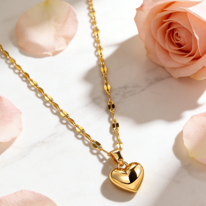Heart Shape Necklace For Women Featuring Three-dimensional Design In 304 Stainless Steel With 18K Real Gold Plated Lip Chain